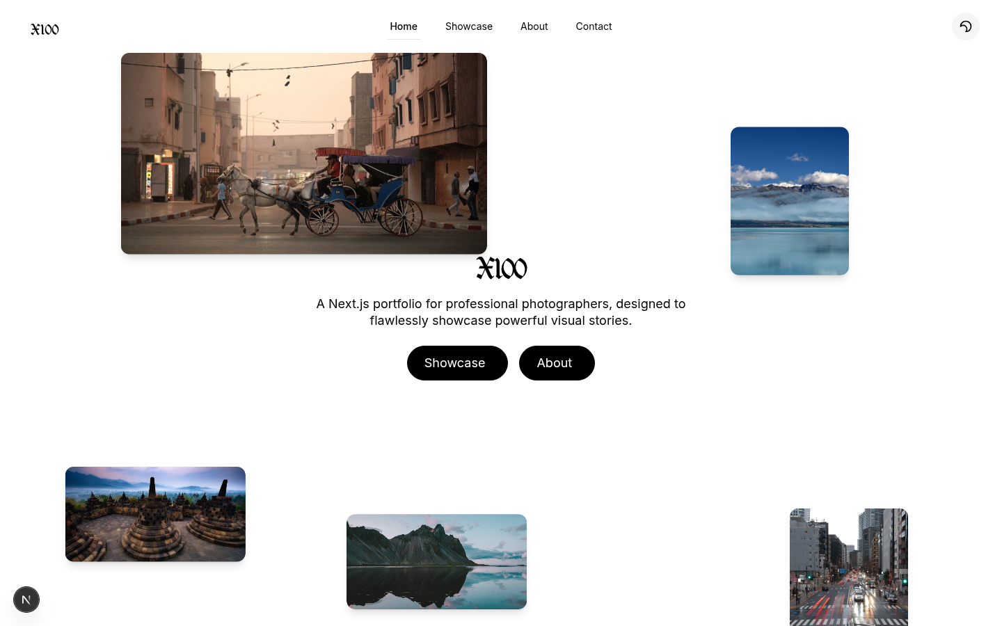 Screenshot of the X100 website template — photographer & creative