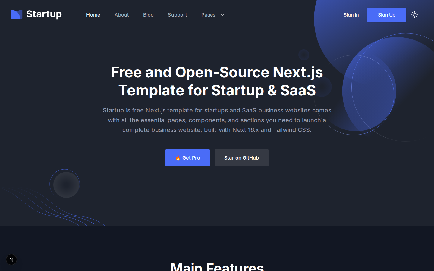 Screenshot of the Startup website template — saas & startups